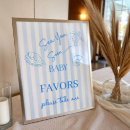 Coastal Stripes Boy Sea You Baby Shower Favor Sign ポスター