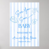 Coastal Stripes Boy Sea You Baby Shower Welcome ポスター (正面)