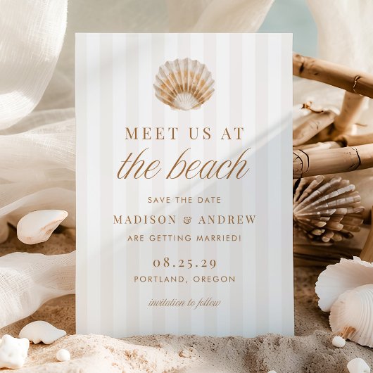 Coastal Stripes Shell Beach Wedding セーブザデート