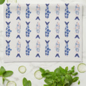 Coastal Style Blue Fish Pattern Shower Curtain キッチンタオル (折り畳み)