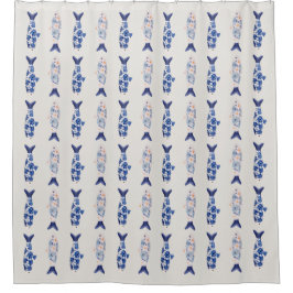 Coastal Style Blue Fish Pattern Shower Curtain シャワーカーテン
