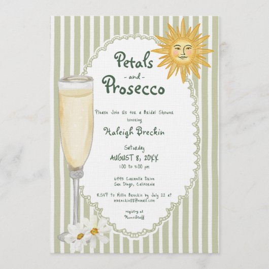 Coastal Sun Palm Petals & Prosecco Bridal Shower 招待状 (正面)