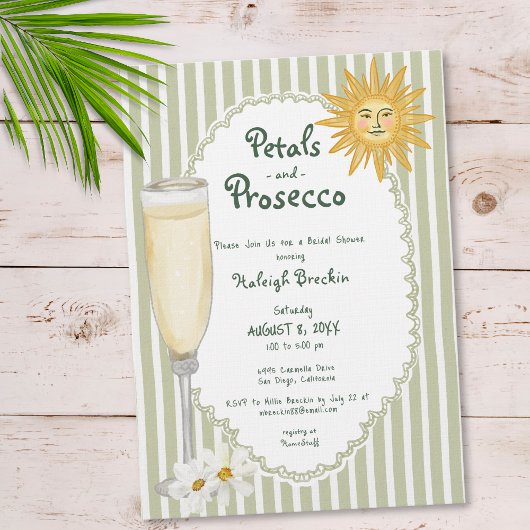 Coastal Sun Palm Petals & Prosecco Bridal Shower 招待状