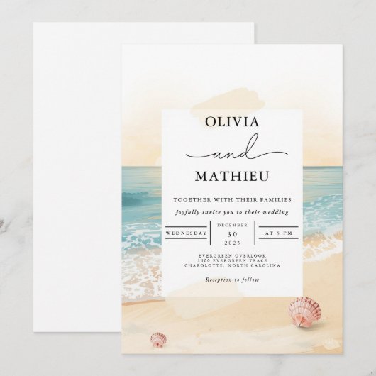 Coastal Sunset Beach Wedding 招待状 (正面/裏面)