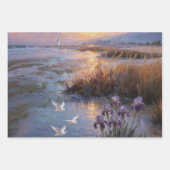 Coastal Sunset Iris & Egret Wrapping Paper ラッピングペーパーシート (正面3)