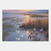 Coastal Sunset Iris & Egret Wrapping Paper ラッピングペーパーシート (正面2)