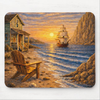 Coastal Sunset Sailing Mouse Pad マウスパッド