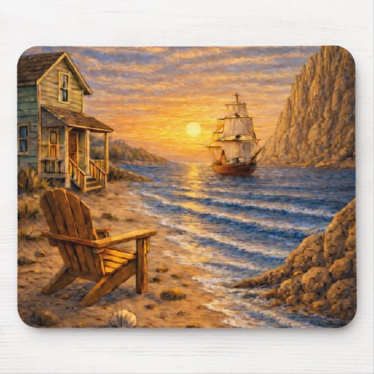 Coastal Sunset Sailing Mouse Pad マウスパッド (正面)