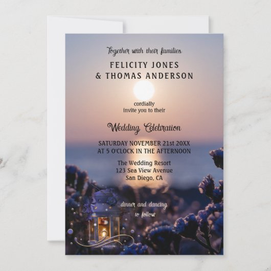 Coastal Sunset Winter Wedding Invitation 招待状 (正面)