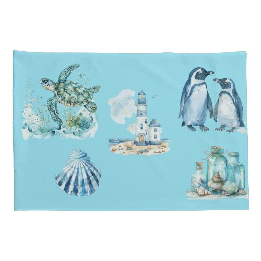 Coastal symphony in pastel blue 枕カバー (裏面-右)