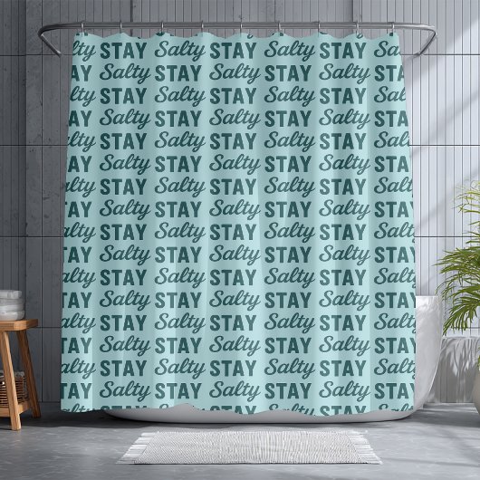 Coastal Teal Blue Stay Salty Graphic Beach Decor  シャワーカーテン