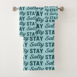 Coastal Teal Blue Stay Salty Graphic Beach Decor バスタオルセット