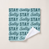 Coastal Teal Blue Stay Salty Graphic Beach Decor バスタオルセット (ウォッシュタオル)