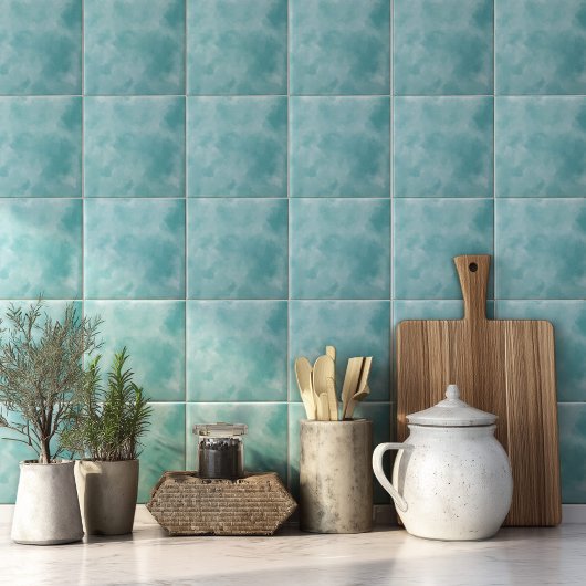 Coastal Teal Blue Watercolor Backsplash タイル