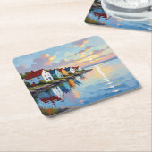 Coastal Themed | Beach Homes on the Bay スクエアペーパーコースター (アングル)