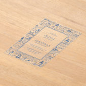 Coastal Toile Lighthouse Blue Wedding アクリル招待状 (レイダウン)