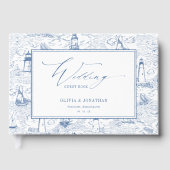 Coastal Toile Lighthouse Blue Wedding ゲストブック (正面)
