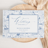 Coastal Toile Lighthouse Blue Wedding ゲストブック