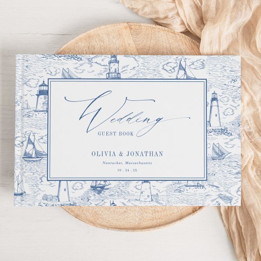 Coastal Toile Lighthouse Blue Wedding ゲストブック