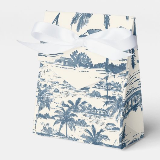 Coastal Toile Pattern Dusty Blue Wedding フェイバーボックス (正面サイド)
