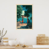Coastal Torii Gate Print Hasui Kawase Style, Blue ポスター (キッチン)