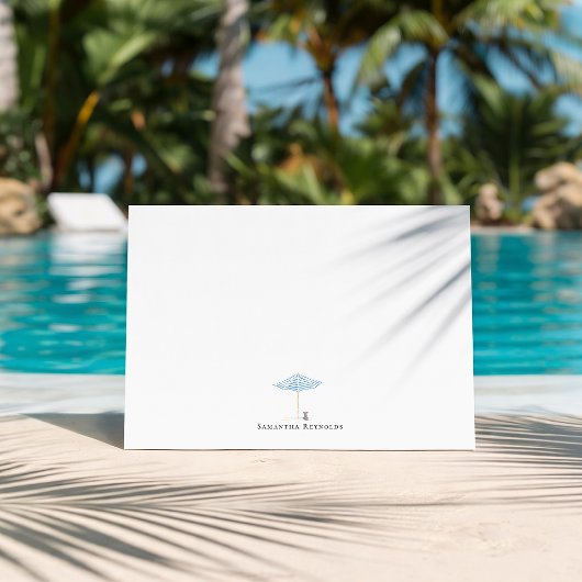 Coastal Umbrella Dog Minimal Monogram ノートカード