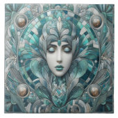 Coastal Underwater Blue Ocean Aquamarine Mermaid  タイル (正面)