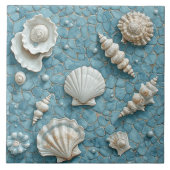 Coastal Underwater Seashell Blue Ocean Aquamarine  タイル (正面)