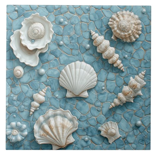 Coastal Underwater Seashell Blue Ocean Aquamarine  タイル (正面)