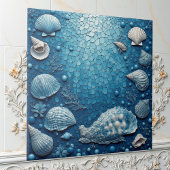 Coastal Underwater Seashell Fish Ocean Bubble Blue タイル
