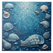 Coastal Underwater Seashell Fish Ocean Bubble Blue タイル (正面)