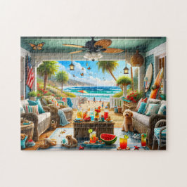 Coastal Veranda Beach Paradise Summertime Scene ジグソーパズル