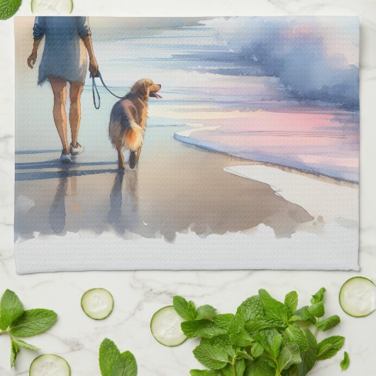 Coastal Walk to Lighthouse at Sunset キッチンタオル (折り畳み)