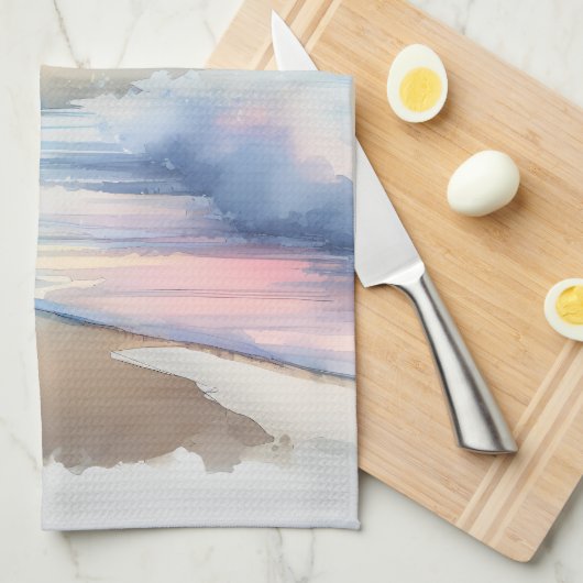 Coastal Walk to Lighthouse at Sunset キッチンタオル (四つ折り)