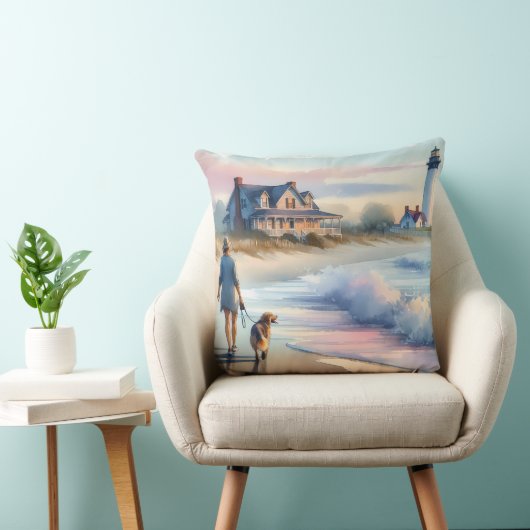 Coastal Walk to Lighthouse at Sunset クッション (椅子)