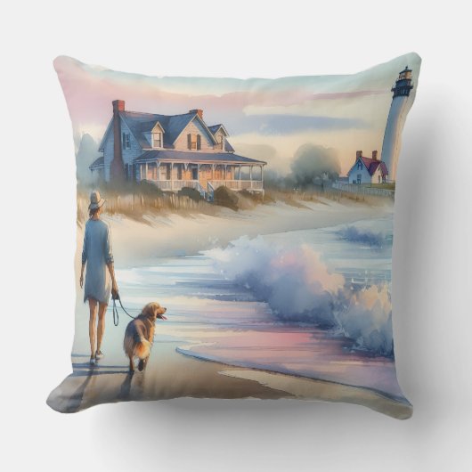 Coastal Walk to Lighthouse at Sunset クッション (正面)