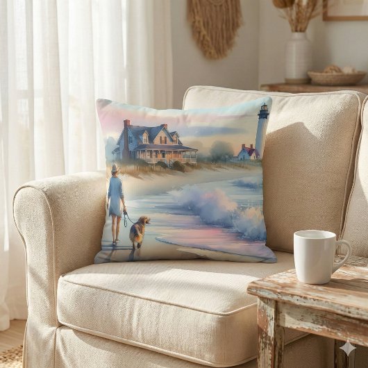 Coastal Walk to Lighthouse at Sunset クッション
