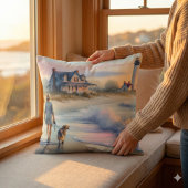Coastal Walk to Lighthouse at Sunset クッション