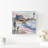 Coastal Walk to Lighthouse at Sunset スクエア壁時計 (ホーム)