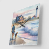Coastal Walk to Lighthouse at Sunset スクエア壁時計 (傾斜)