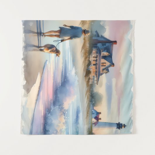 Coastal Walk to Lighthouse at Sunset タペストリー (正面(横))