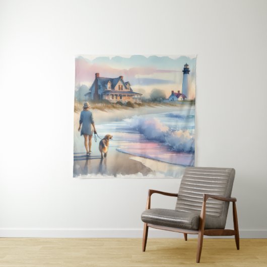 Coastal Walk to Lighthouse at Sunset タペストリー (インサイチュ)