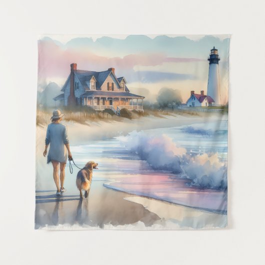 Coastal Walk to Lighthouse at Sunset タペストリー (正面)
