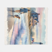 Coastal Walk to Lighthouse at Sunset フリースブランケット (正面(横))