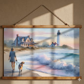 Coastal Walk to Lighthouse at Sunset 吊り下げ型タペストリー