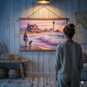 Coastal Walk to Lighthouse at Sunset 吊り下げ型タペストリー