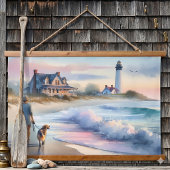 Coastal Walk to Lighthouse at Sunset 吊り下げ型タペストリー