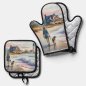 Coastal Walk to Lighthouse at Sunset 鍋つかみ&鍋敷きセット (正面/裏面)