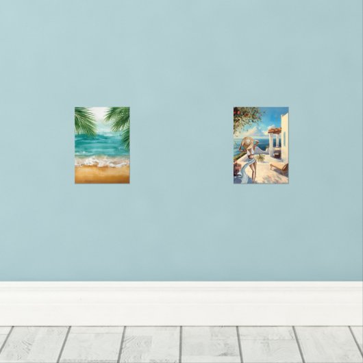 Coastal Wall Art | Mediterranean Woman Seaside  (ウッドフロア)