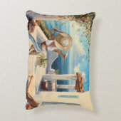 Coastal Wall Art | Mediterranean Woman Seaside  アクセントクッション (裏面(縦))